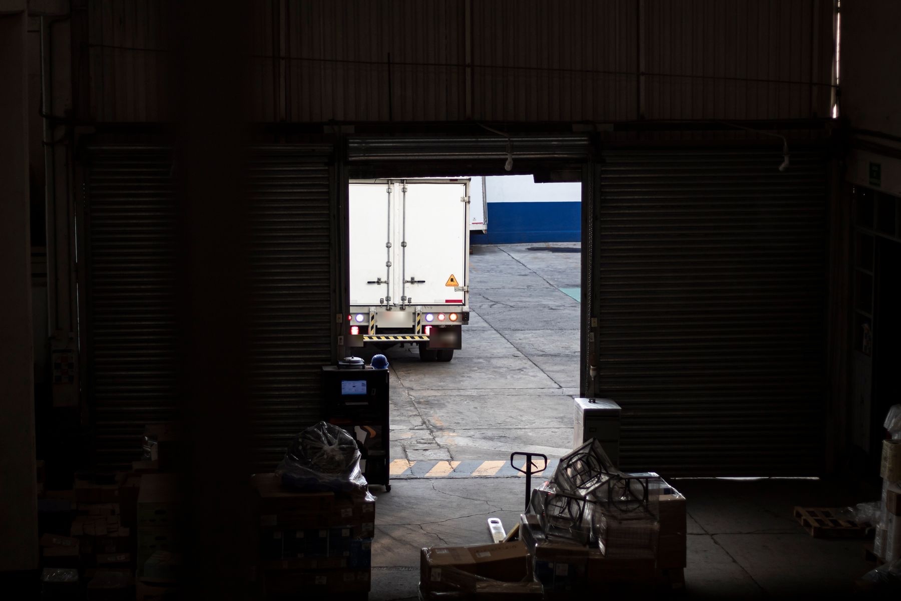 Camera view of a trailer at a dock door